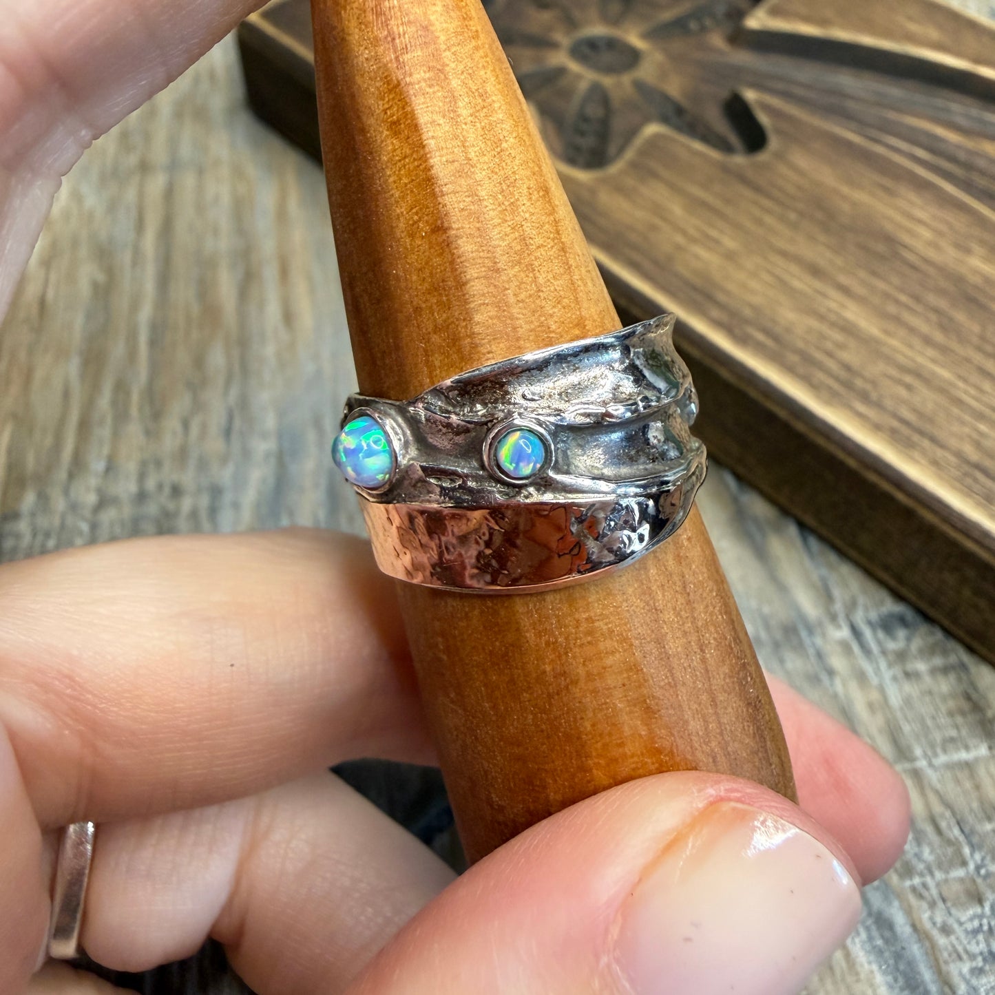 Dreamy Designer Didae Shablool Rose Gold / Sterling Silver Opal Ring size Q 1/2
