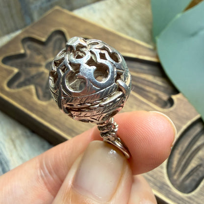 Vintage Sterling Silver Ornate Orb Rattle Pendant / Charm