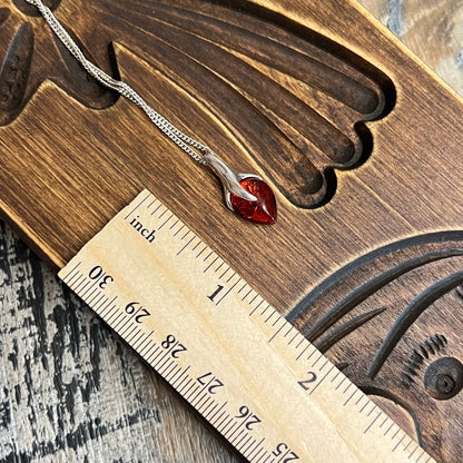 Sterling Silver Cognac Amber Floral Drop Pendant Necklace