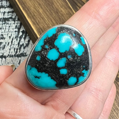 Native American Sterling Silver Chunky Turquoise Ring by Selina Jake size Q/R