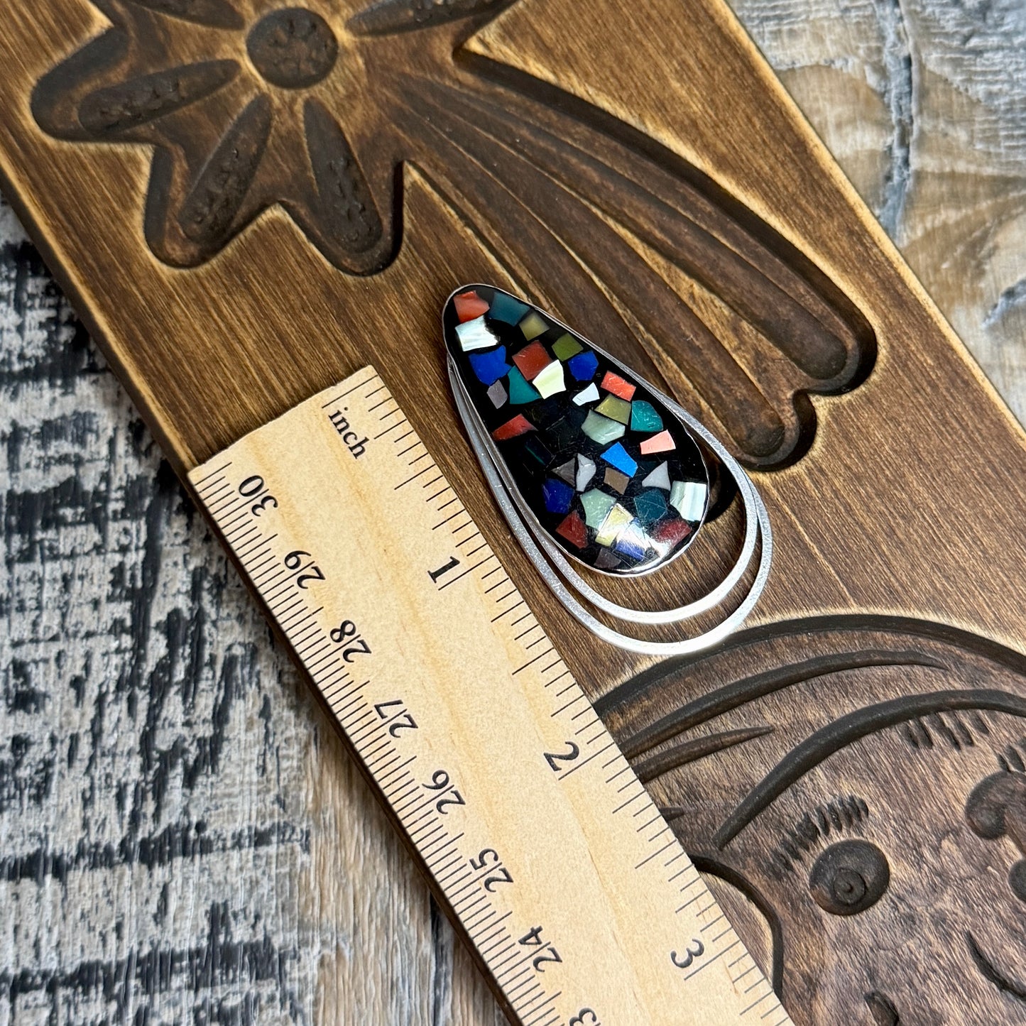 Beautiful Modernist Confetti Mosaic Sterling Silver Israel Multi Use Pendant / Brooch