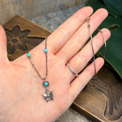 Beautiful Native American Sterling Liquid Silver Turquoise Necklace