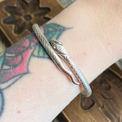 Beautiful Designer Sterling Silver Snake Serpent Ornate Cuff Bangle