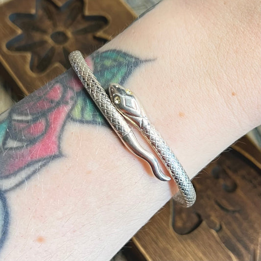 Beautiful Designer Sterling Silver Snake Serpent Ornate Cuff Bangle