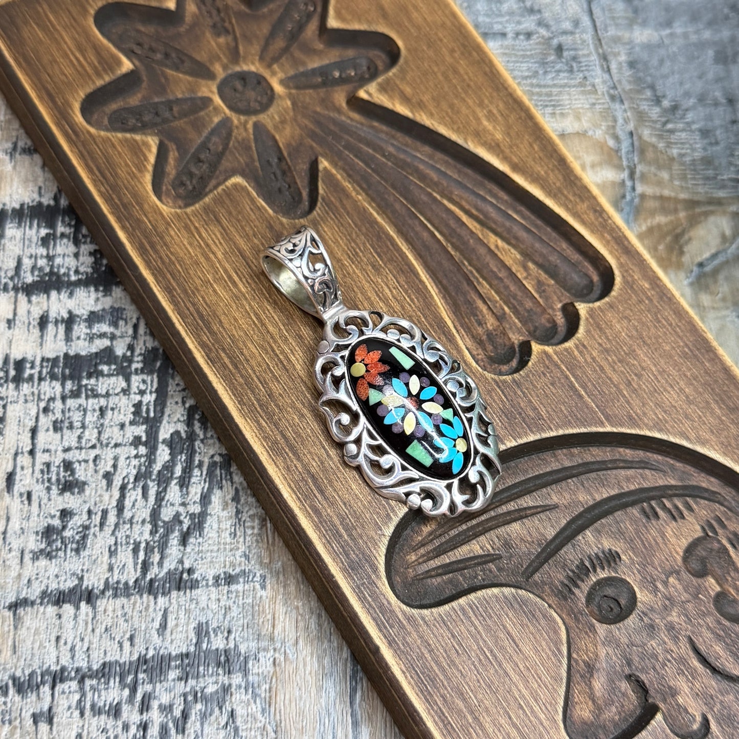 Carolyn Pollack Relios Southwestern Ornate Sterling Silver Floral Gemstone Pendant