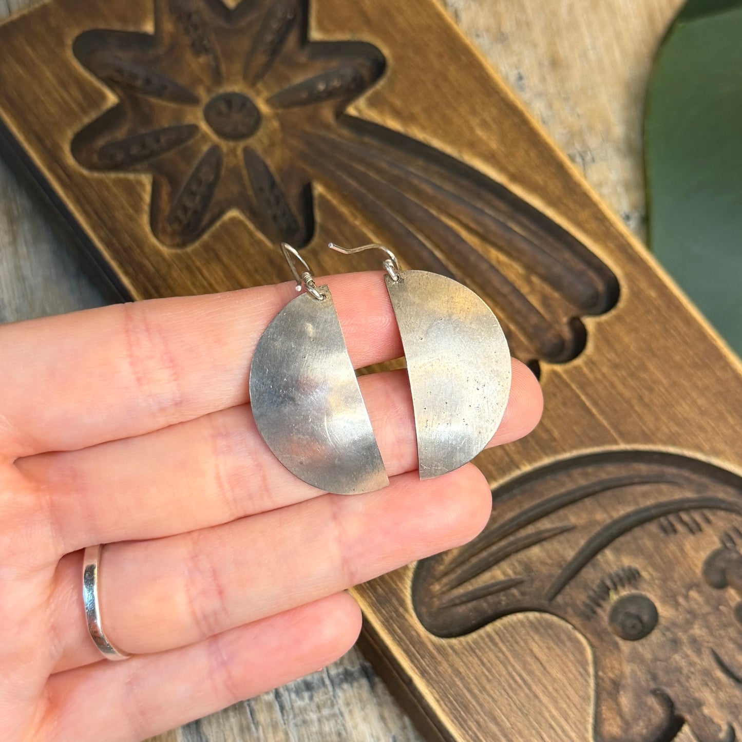 Beautiful Half Moon Sterling Silver Textured Artisan Earrings