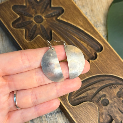 Beautiful Half Moon Sterling Silver Textured Artisan Earrings