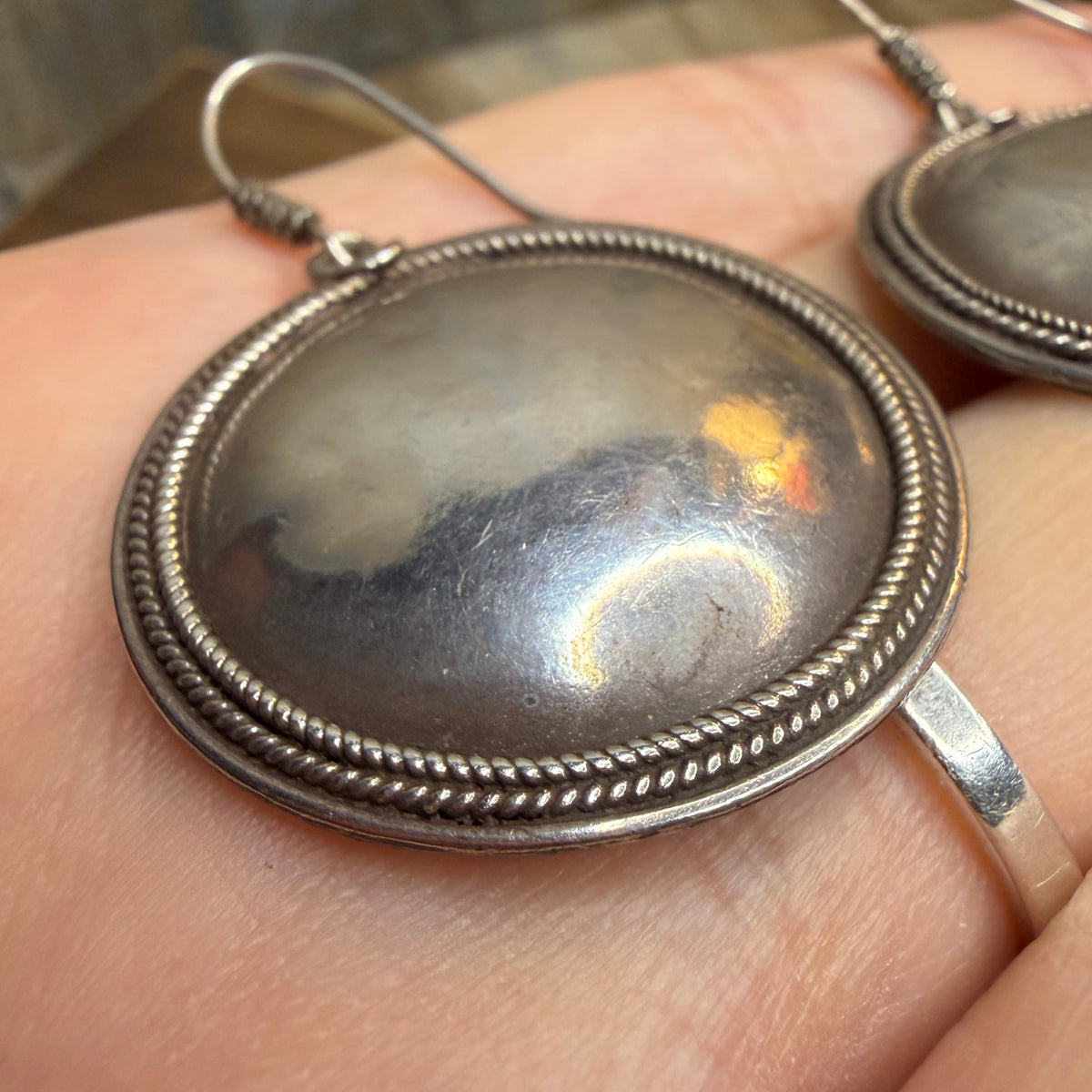 Beautiful Ethnic Sterling Silver Disk Woven Earrings
