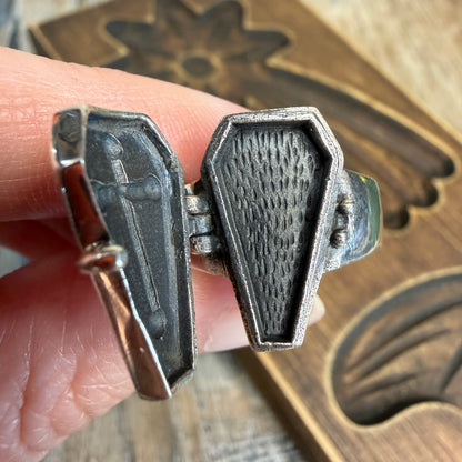 Stunning Sterling Silver Chunky Gothic Coffin Poison Ring Size O 1/2