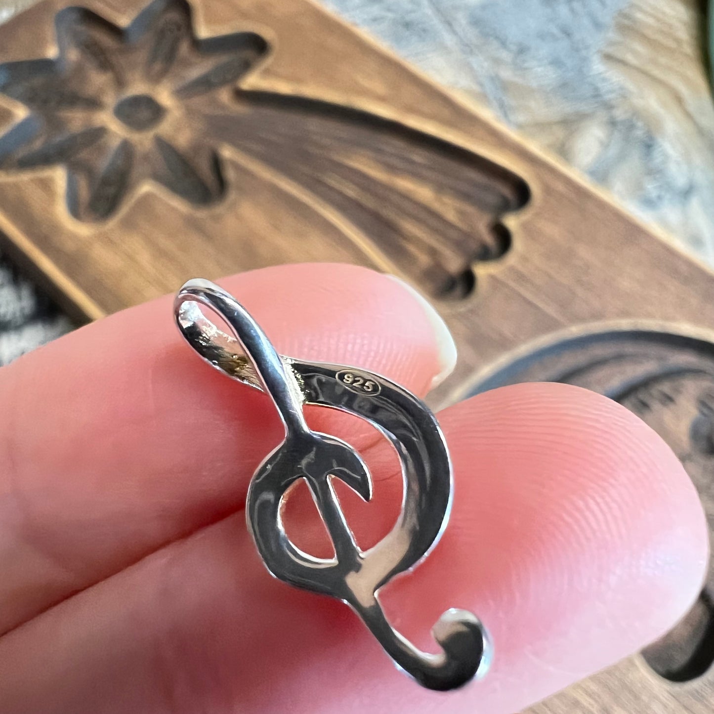 Sterling Silver Treble Clef Miniature Musical Pendant Charm