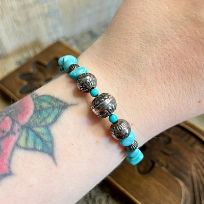 Carolyn Pollack Relios Southwestern Sterling Silver Turquoise Chip Wire Bracelet Adjustable Length