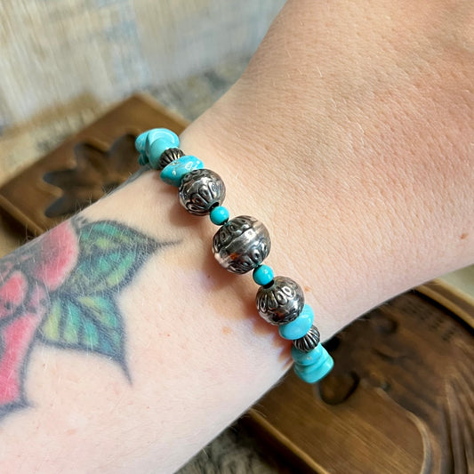 Carolyn Pollack Relios Southwestern Sterling Silver Turquoise Chip Wire Bracelet Adjustable Length