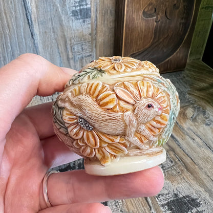 Vintage TAI Whimsy Hare Rabbit Floral Resin Ornate Miniature Trinket Box Curio