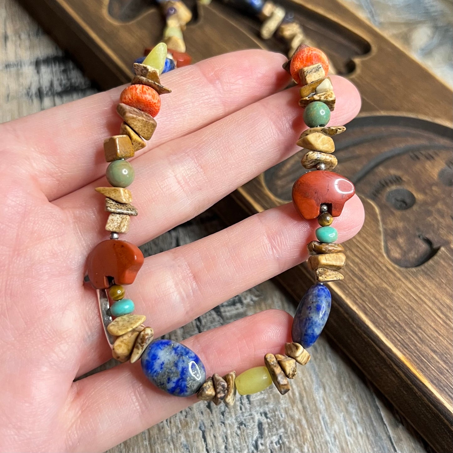 Carolyn Pollack Relios Southwestern Bear Multi Gemstone Sterling Silver Strand Necklace