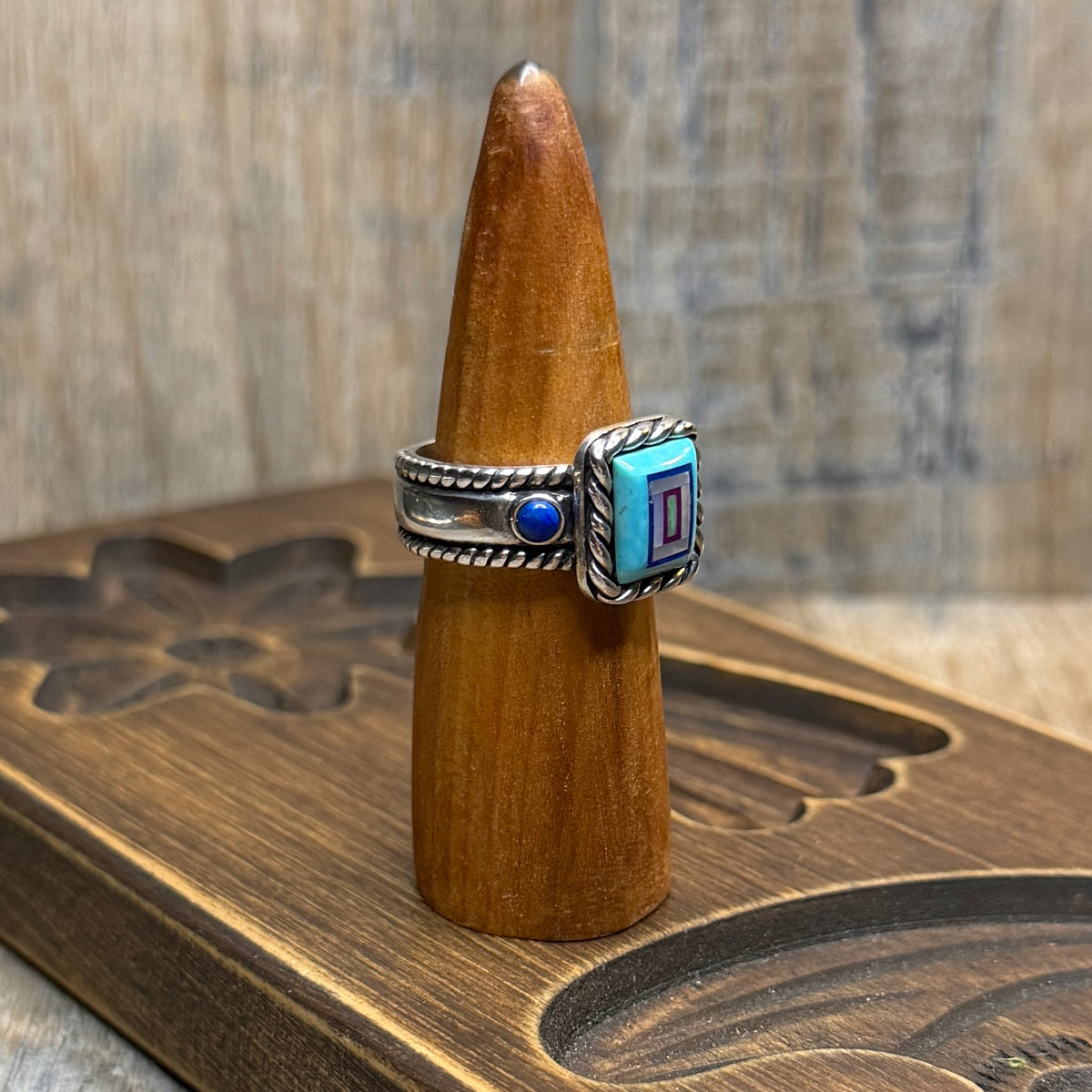 Carolyn Pollack Relios Southwestern Sterling Silver Turquoise Inlay Signet Ring size O