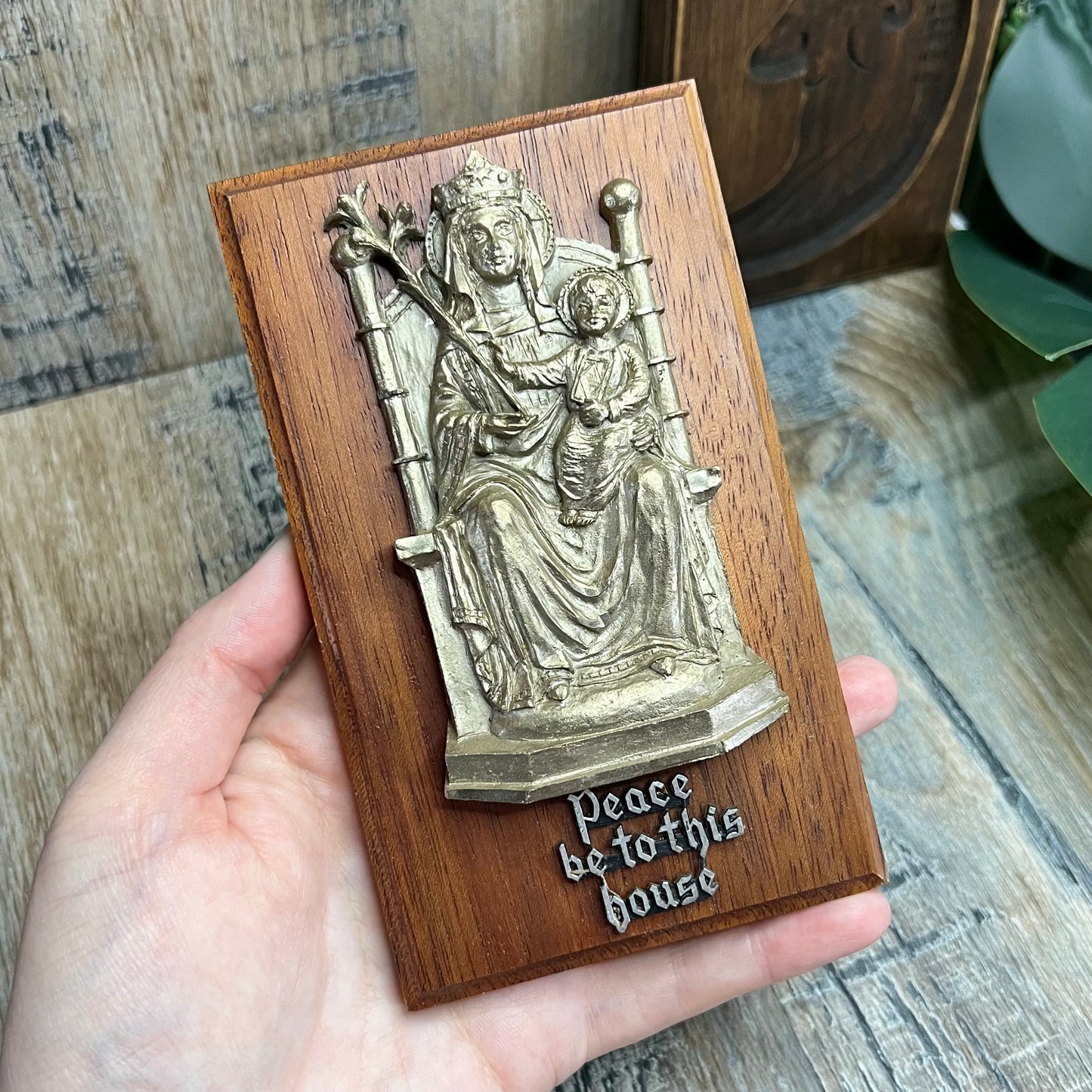 Vintage Religious Our Lady Walsingham ‘Peace Be To This House’ Wall Plaque Altar Curio