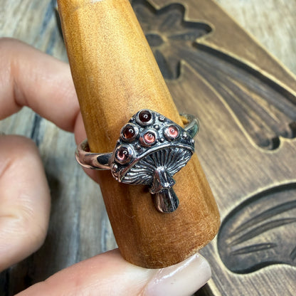 Whimsy Sterling Silver As Above Garnet Mushroom Ring size W