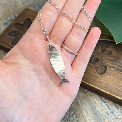 Whimsy Artisan Textured Sterling Silver Fish Pendant Necklace