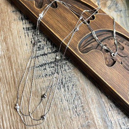 Beautiful Sterling Silver Pearl Station Multi Strand Necklace