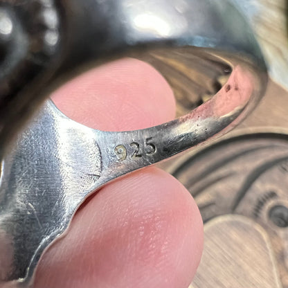 Stunning Sterling Silver Tibetan Green Turquoise Moth / Butterfly Saddle Ring Size Q