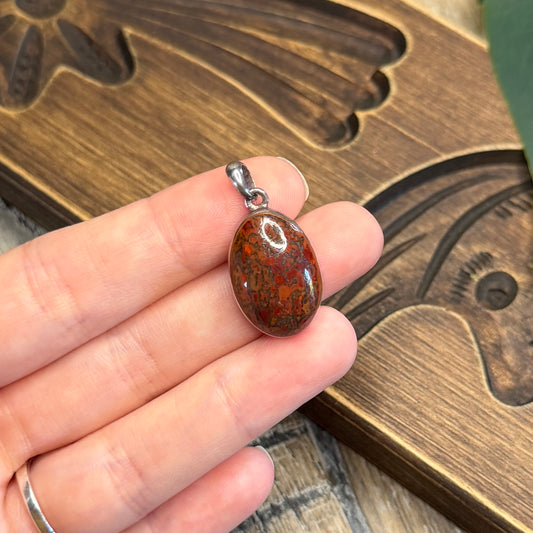 Dreamy Sterling Silver Red Agate Ornate Backed Pendant